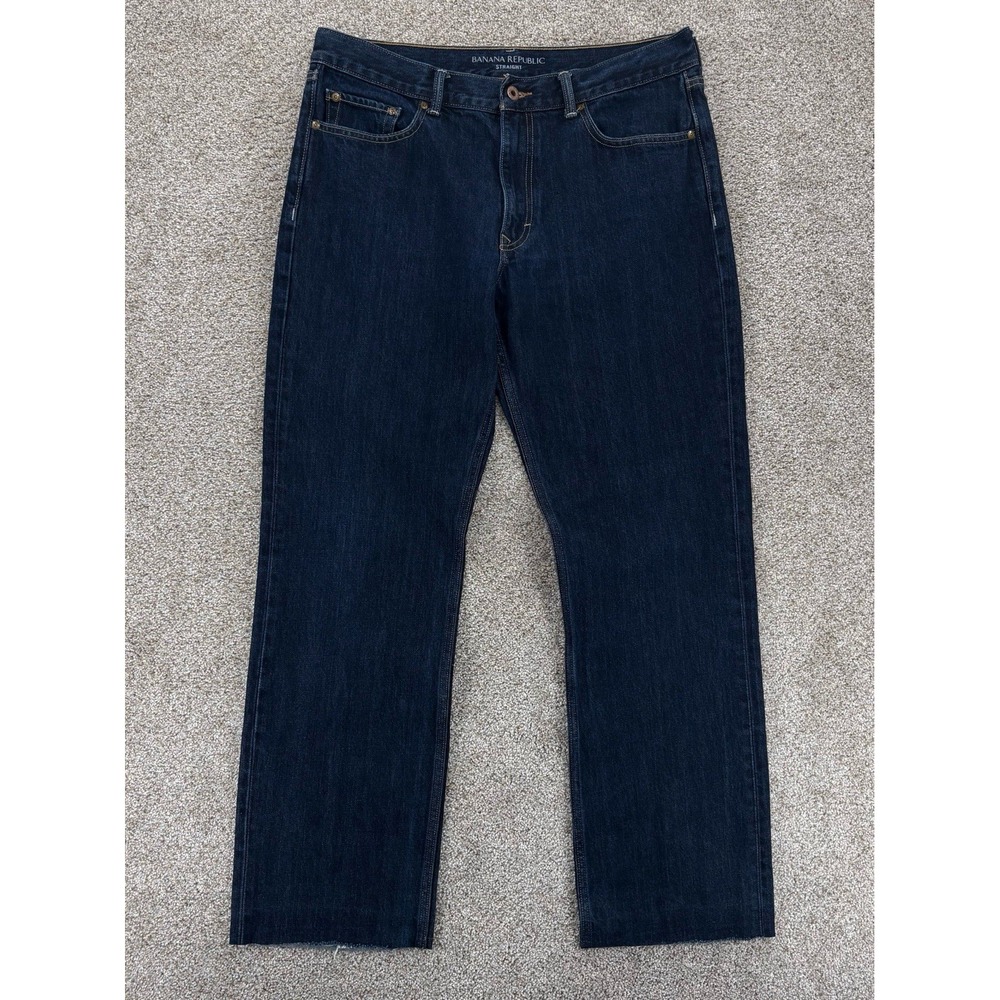 Banana Republic Straight Jeans Mens 34x31* Blue Dark Rinse 100%‎ Cotton Raw Hem
